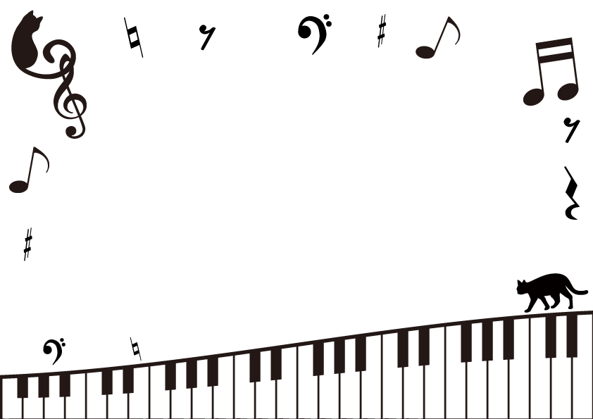 猫とピアノの鍵盤のフレーム