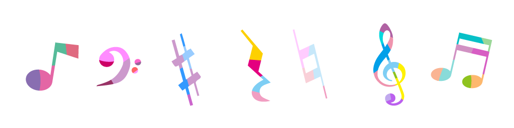 カラフルな音符と音楽記号のイラスト