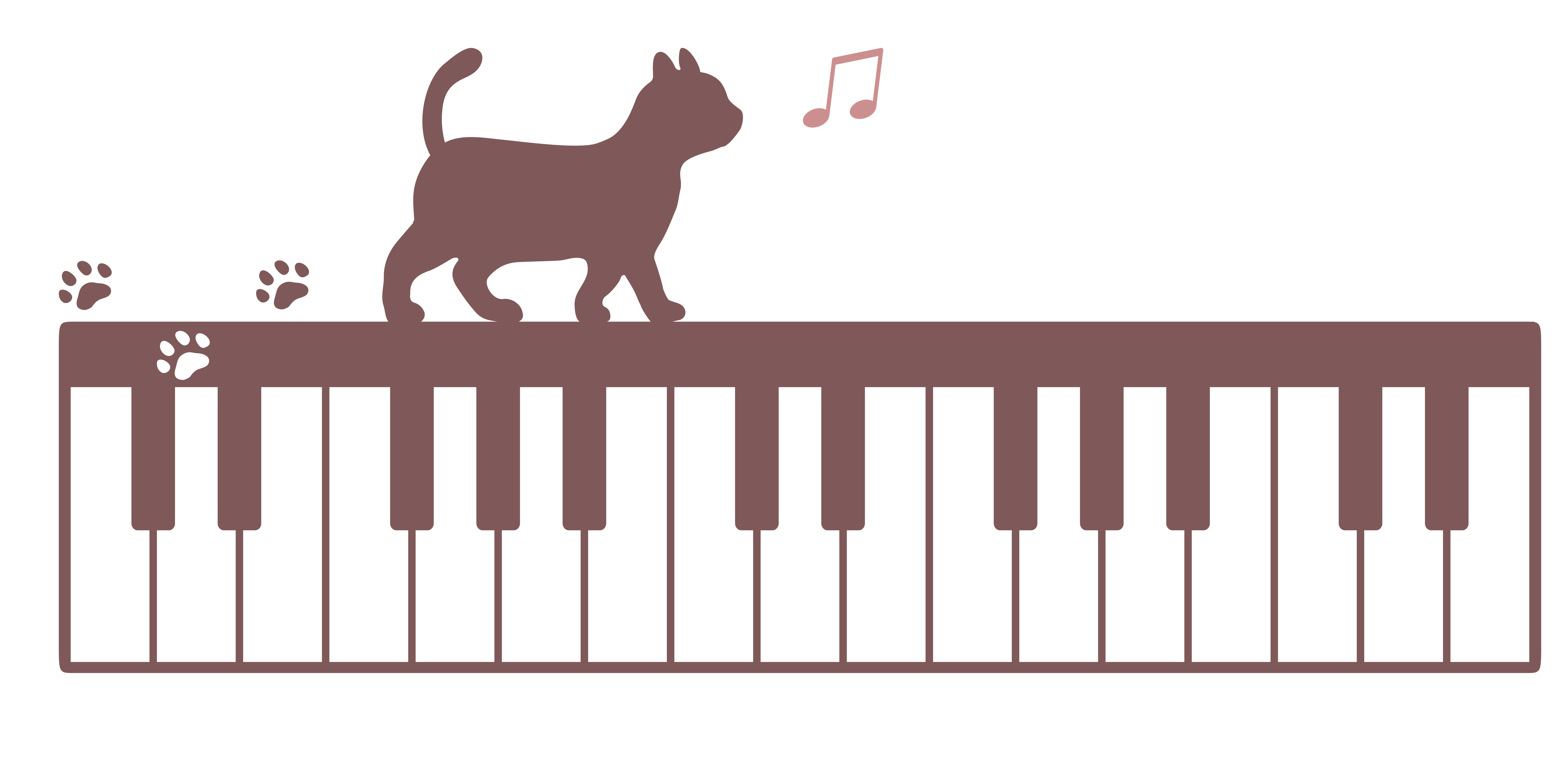 猫と音符のシルエットイラスト