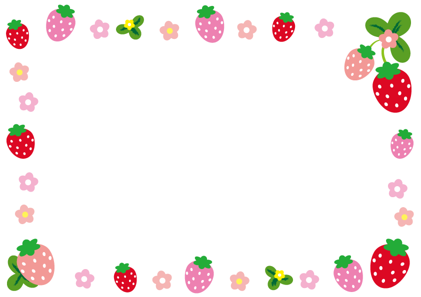 苺と花のフレーム・枠