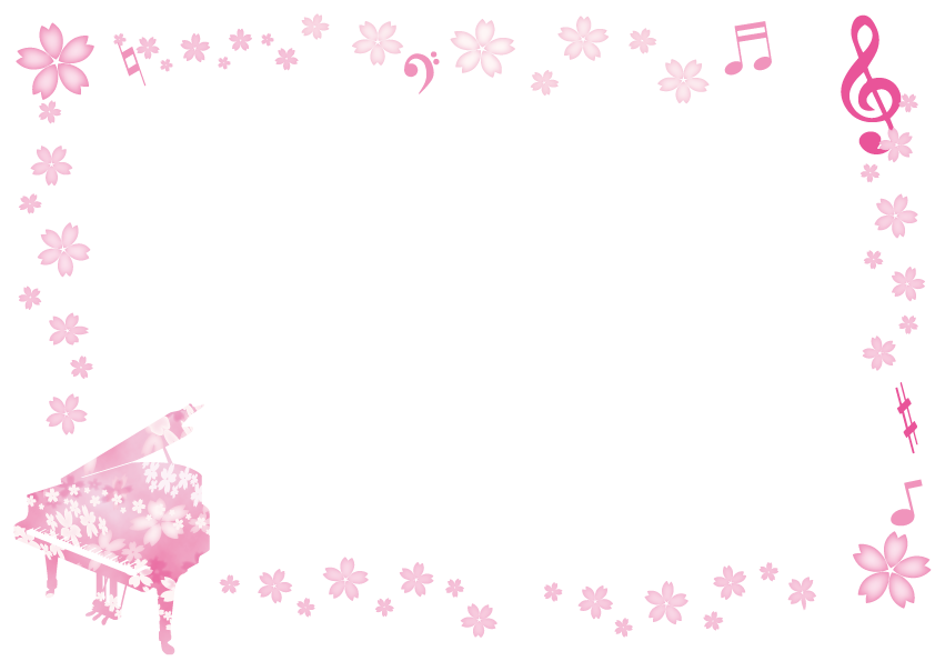 ト音記号と桜柄のピアノのフレーム