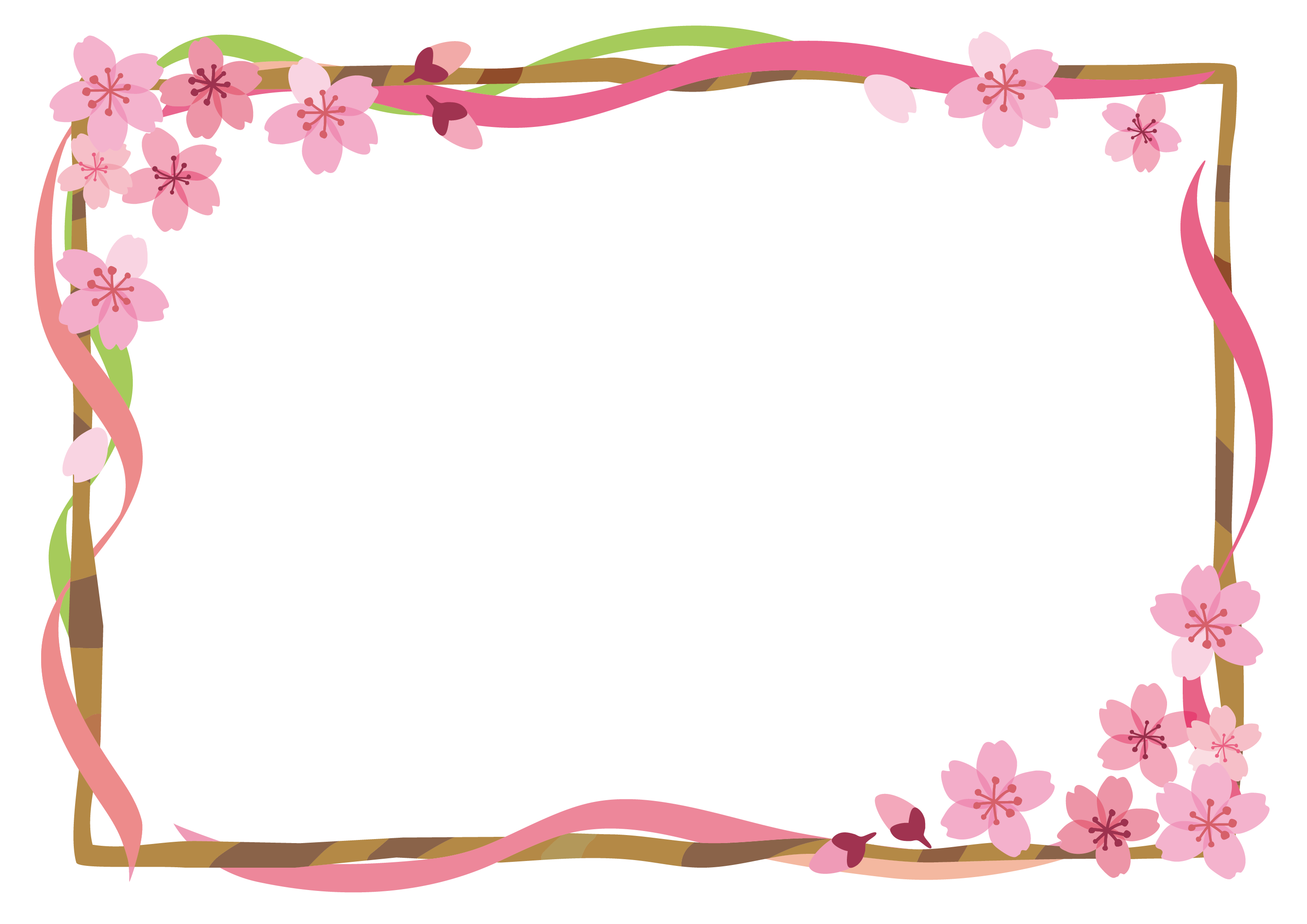 桜とリボンの木枠フレーム・枠