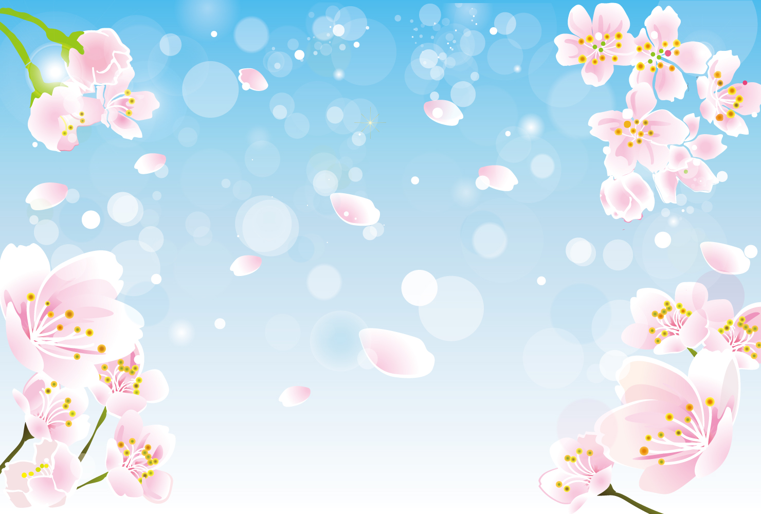 青空と桜の花の背景イラスト
