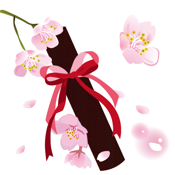 桜の花と卒業証書イラスト