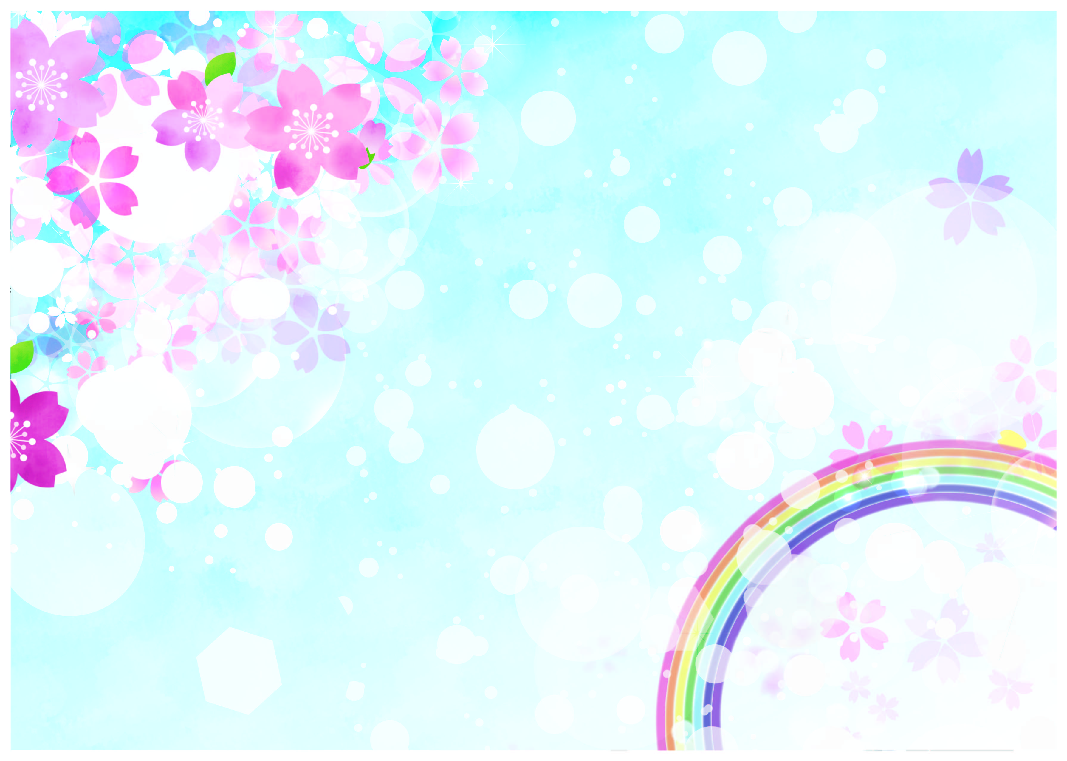 青空と桜の花と虹のイラスト