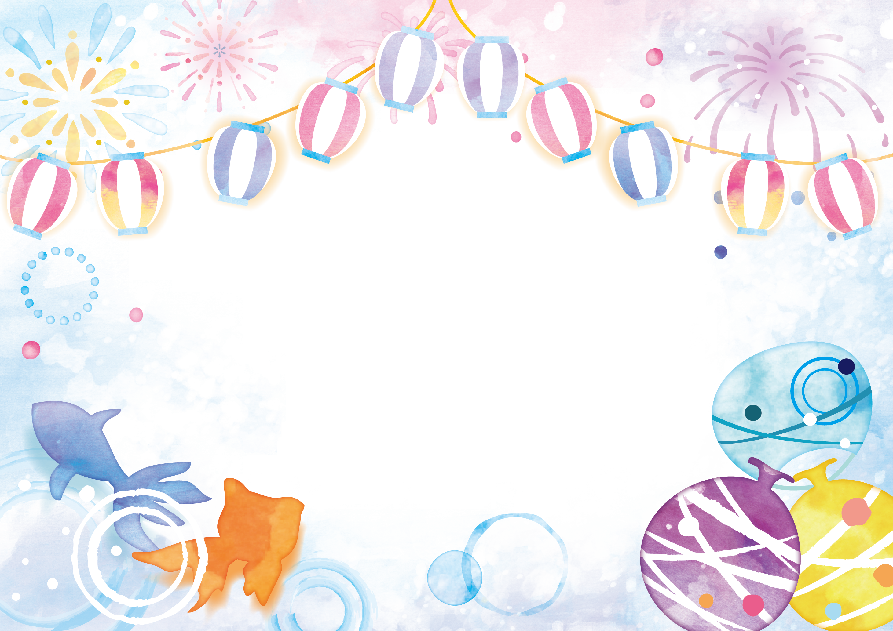 お祭りのフレーム　提灯入り　背景あり