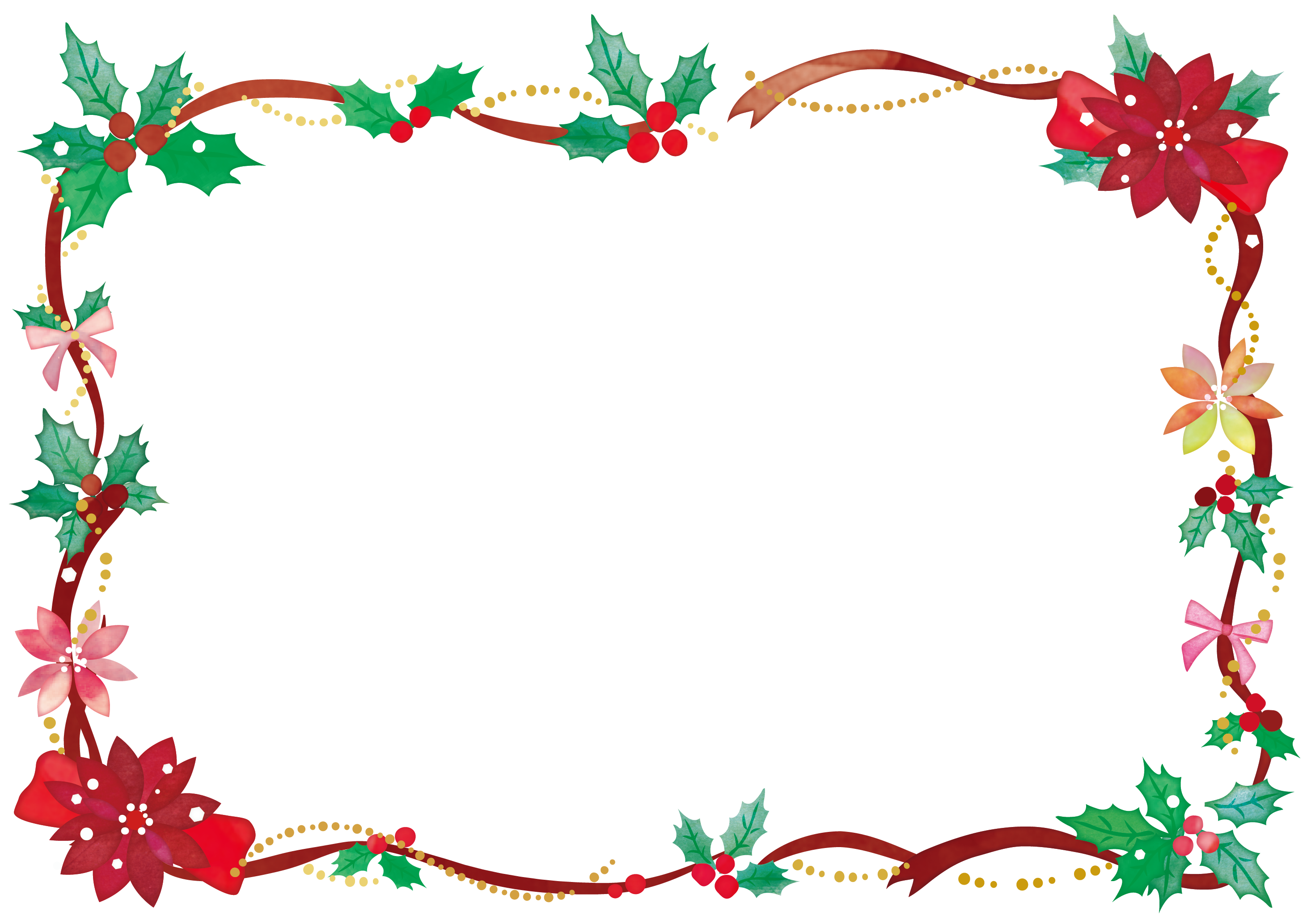 ポインセチアとリボンのフレーム・枠